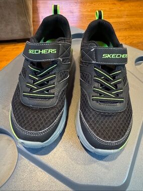 Skechers Black Sneakers with Neon Green Trim for Kids